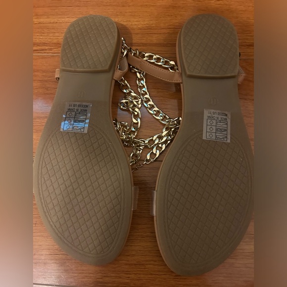 Nude Breaking The Link Flat Sandals with Gold Chain Ankle Straps. New Size 10 - Picture 4 of 6